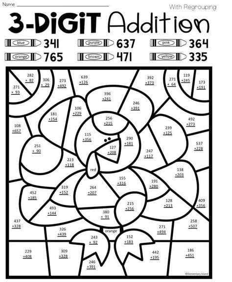 addition with regrouping coloring worksheets.